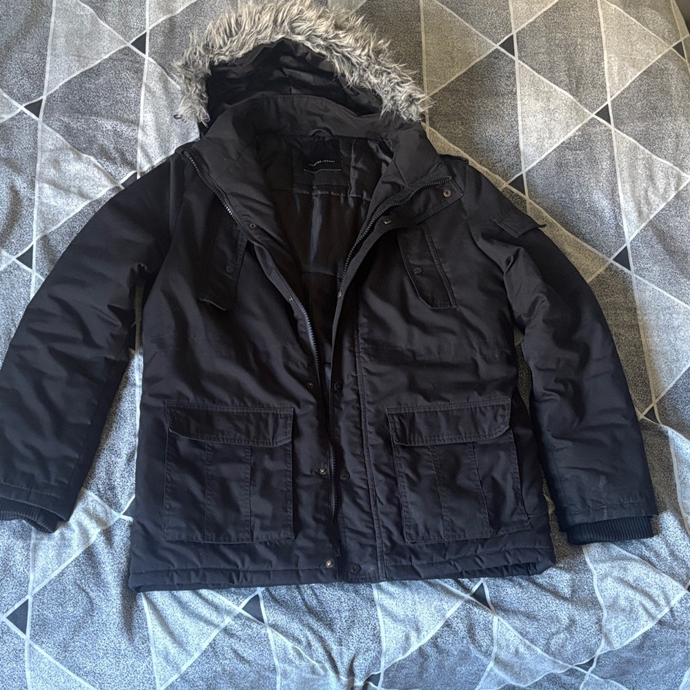 Men's Black Field Parka with Faux Fur Hood